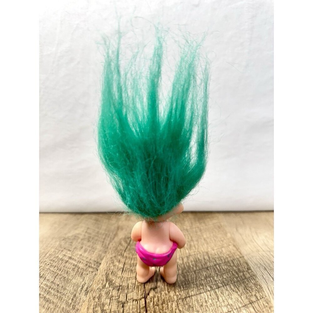 Vintage 1991 Applause Troll Doll 3 inch Valeria Teal Green Hair Pink Diaper - Picture 3 of 5